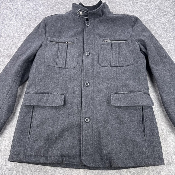 Cole Haan Jacket Mens XL Gray Wool Blend Quilted Stand Collar Field Coat